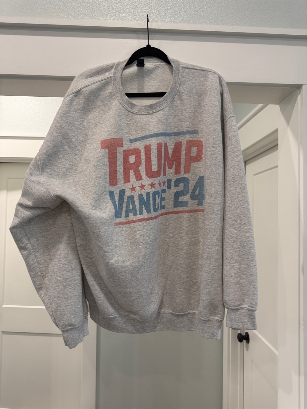 Gildan Light Gray Crewneck Sweatshirt with Red & Blue Campaign Graphic